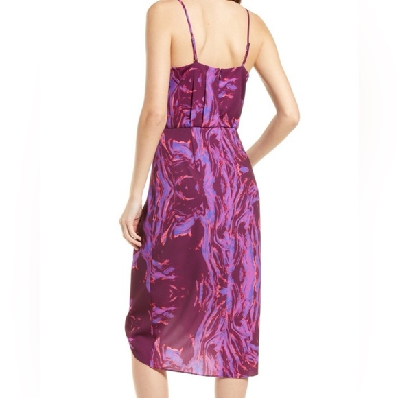 CHELSEA 28 Purple abstract print surplice spaghetti strap midi dress size S - Picture 3 of 16